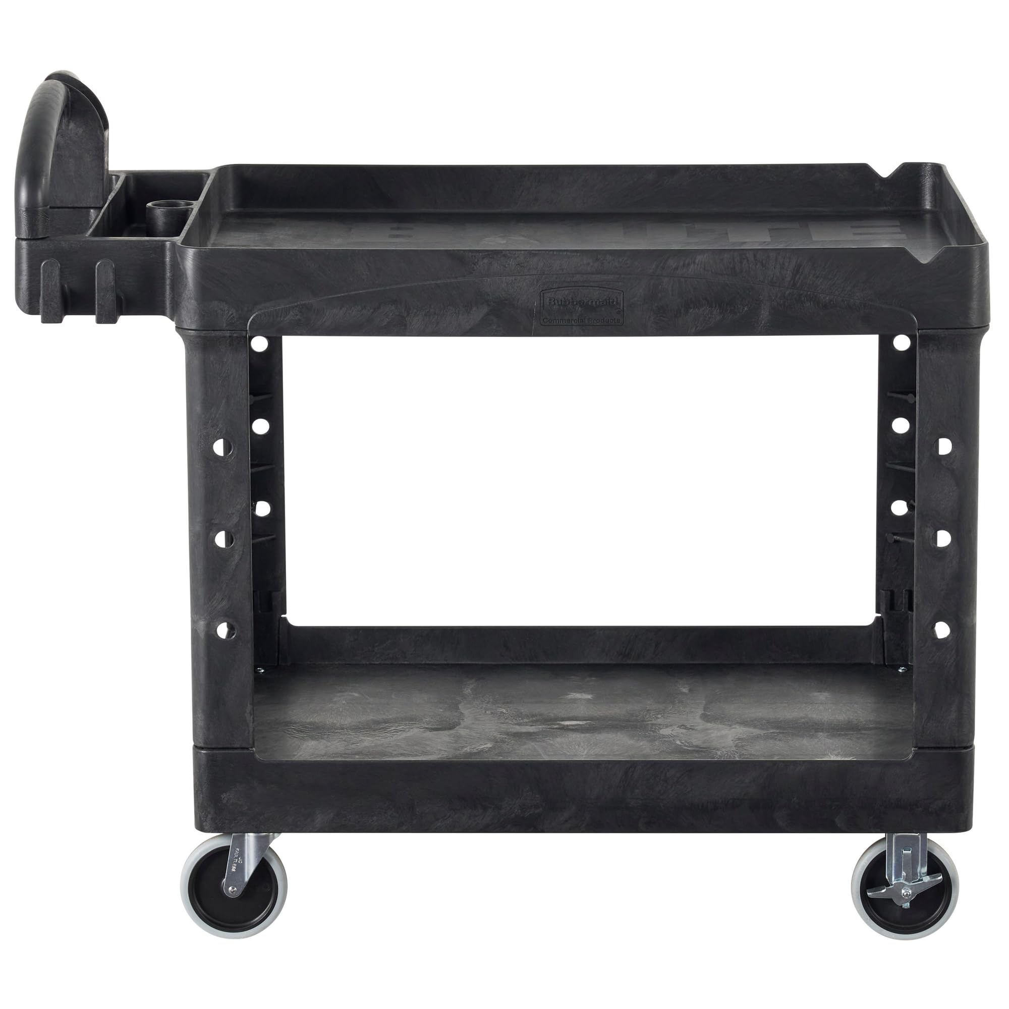 Rubbermaid Commercial Products 2-Shelf Utility/Service Cart, Medium, Black, Lipped Shelves, Ergonomic Handle, 500 Lbs Capacity, forfor Warehouse/Garage/Cleaning/Manufacturing - Image 3