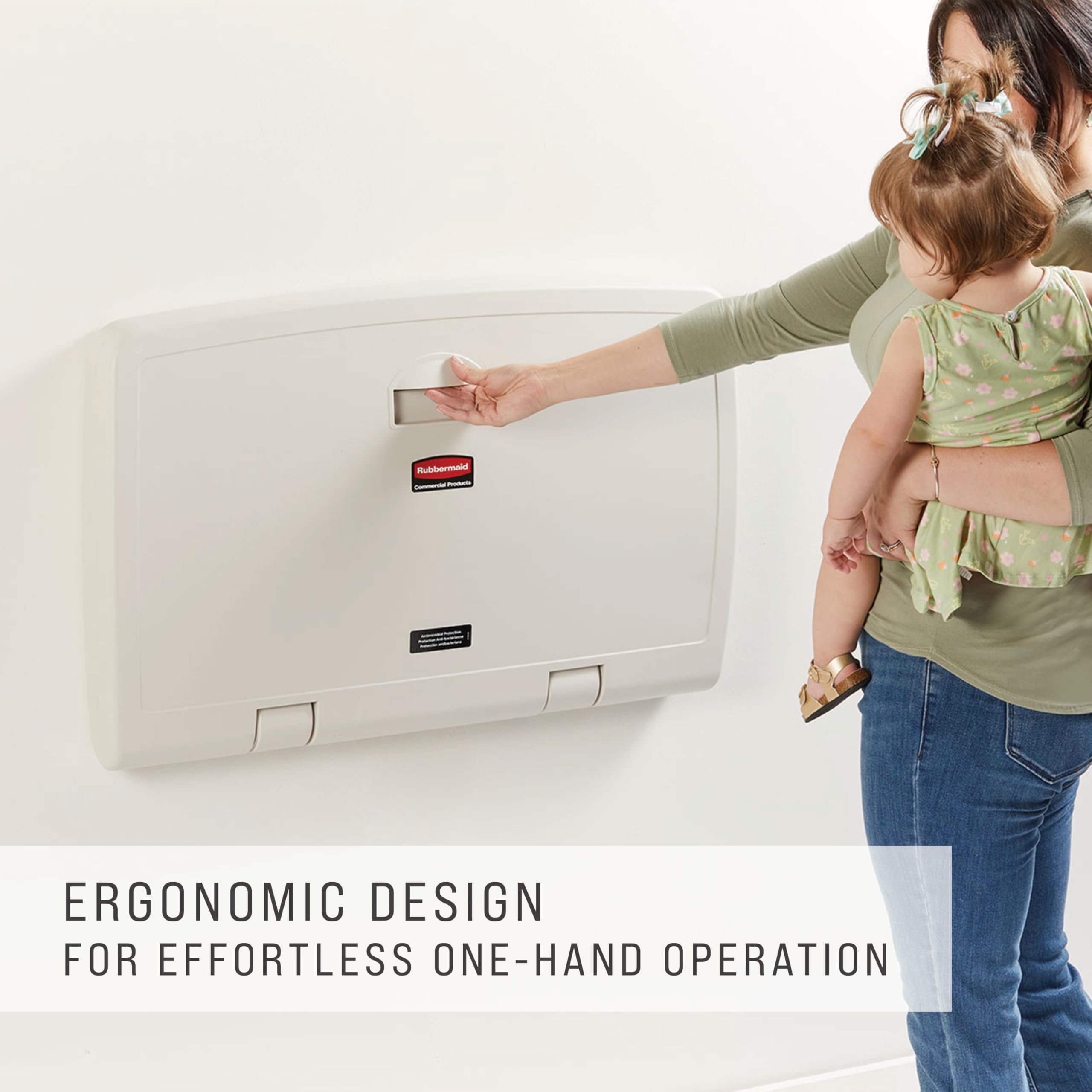 Rubbermaid Commercial Products Horizontal Baby Changing Station, Light Platinum, Wall-Mounted Fold-Down Diaper Change Table with Safety Straps for Restaurants/Hotels/Schools/Airports - Image 4