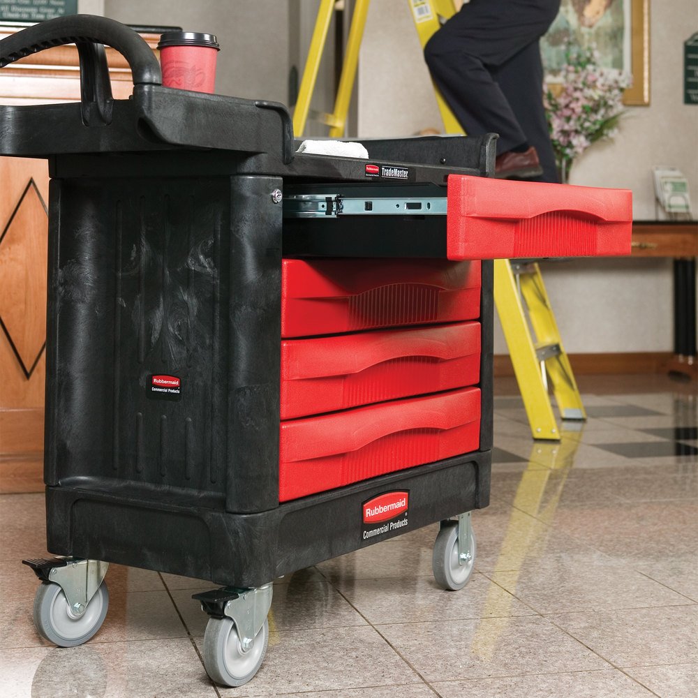 Rubbermaid Commercial Products TradeMaster Tool Storage Utility Cart 4 Drawers 500 lb. Capacity Black for Warehouse/Garage/Cleaning/Maintenance - Image 3