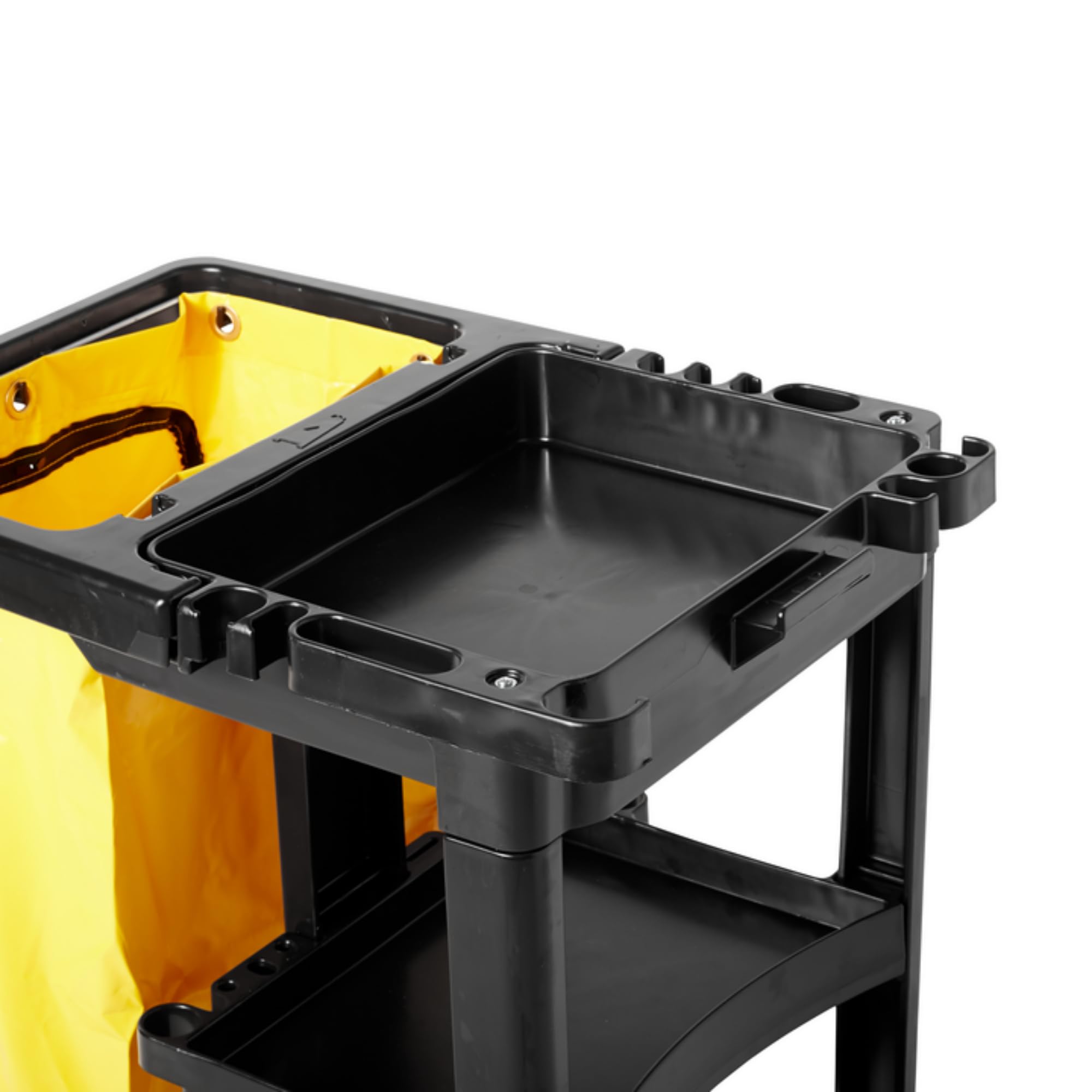Rubbermaid Commercial Traditional Janitorial 3-Shelf Cleaning Cart, Wheeled with Zippered Yellow Vinyl Bag, for Business/School/Office/Janatorial Cleaning - Image 7